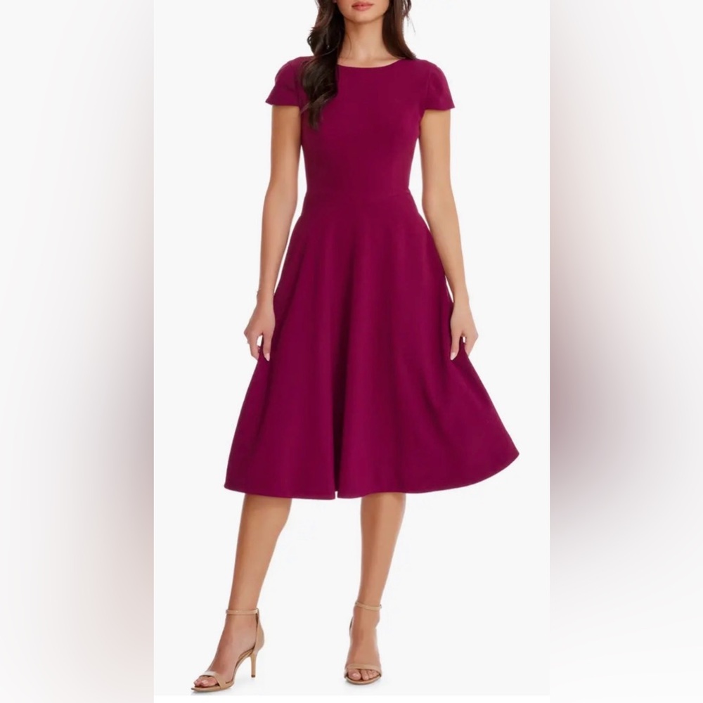 NWT Dress the Population Livia Fit & Flare Dress- XS- Dark Magenta